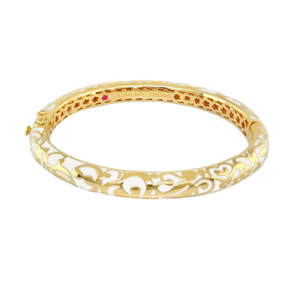 Hidden Hearts Bangle gold tone hinged bracelet with white enamel heart filigree by Lauren G Adams on Tampa Home & Garden Store