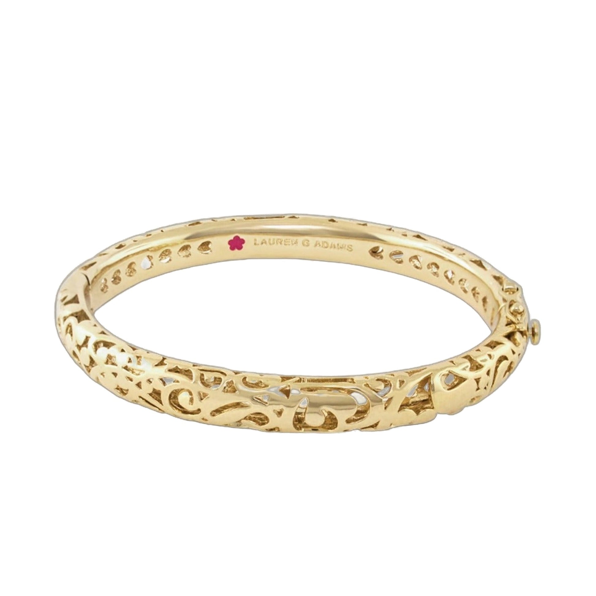 Hidden Hearts Bangle gold-tone hinged bracelet by Lauren G Adams with heart-cutout lattice on Tampa Home & Garden Store