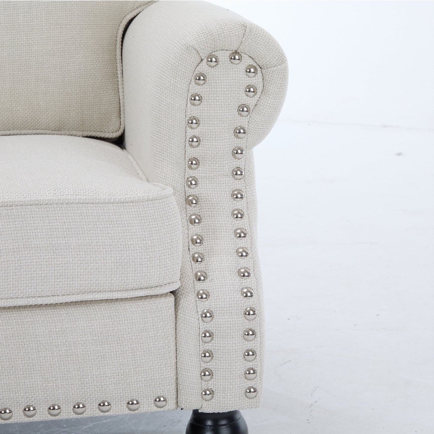 68 Inch Faux Leather Rolled-Arm Sofa with Nailhead Trim in beige upholstery HouseOfZazla on Tampa Home & Garden Store