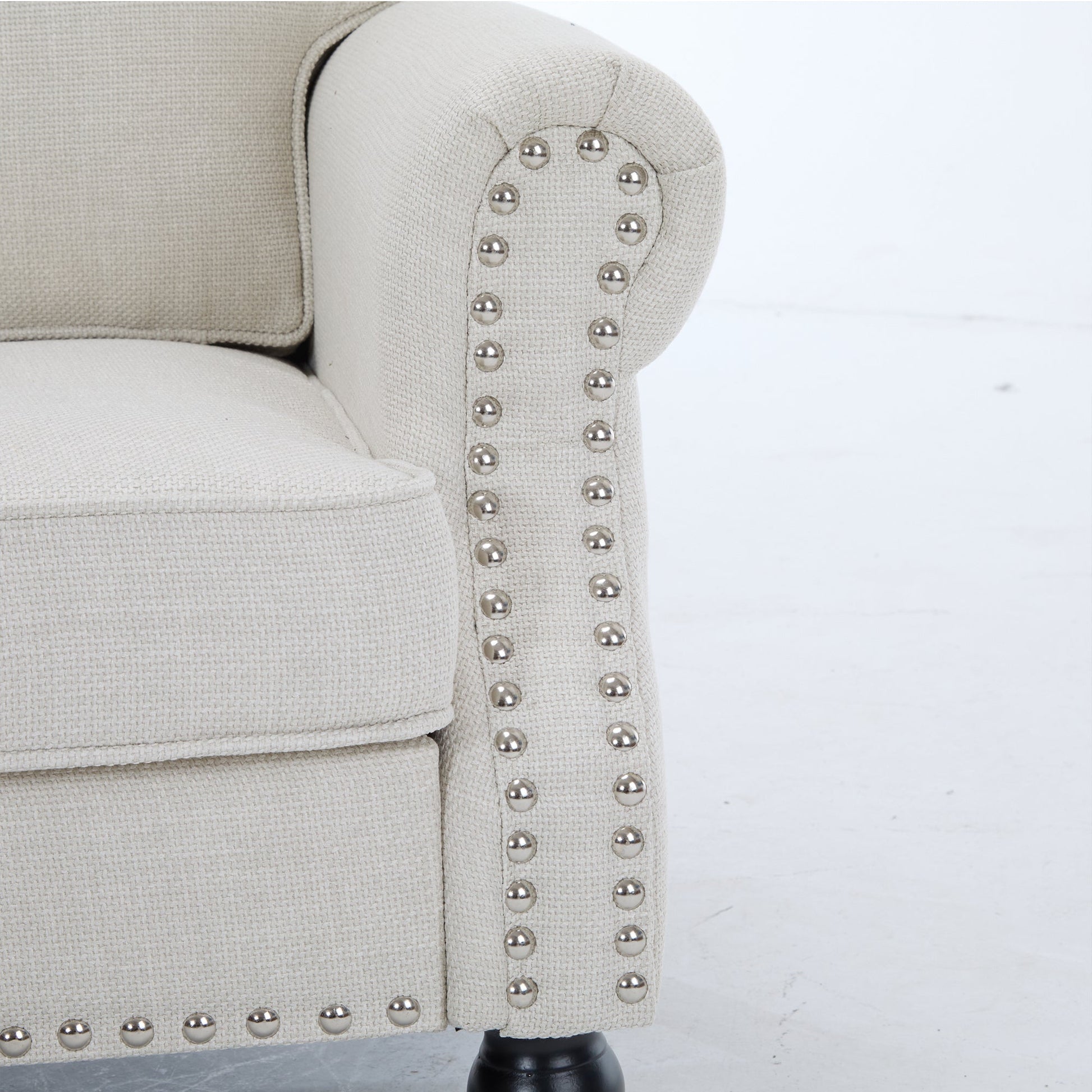 68 Inch Faux Leather Rolled-Arm Sofa with Nailhead Trim in beige upholstery HouseOfZazla on Tampa Home & Garden Store