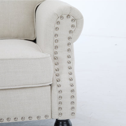 68 Inch Faux Leather Rolled-Arm Sofa with Nailhead Trim in beige upholstery HouseOfZazla on Tampa Home & Garden Store