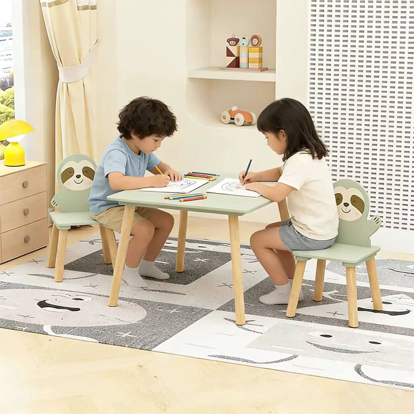 Sloth Themed Table and Chair Set with Two Chairs