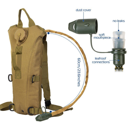 GemGear iMounTEK Tactical Hydration Pack 3L water bladder backpack with tan fabric, hose and soft mouthpiece on Tampa Home & Garden Store