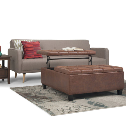 Harrison Tufted Lift Top Storage Ottoman brown faux leather with lift-top storage and dark legs on Tampa Home & Garden Store