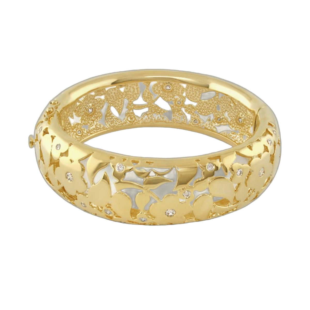 Flowers by Orly Openwork Blossom Bangle gold bracelet with floral lattice and diamond accents on Tampa Home & Garden Store