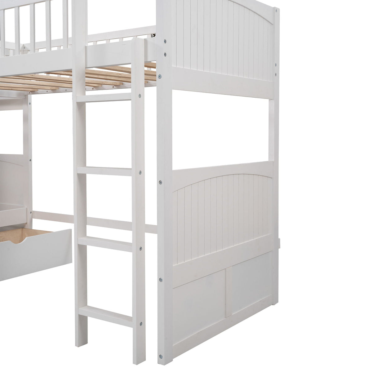 Bunk Bed With Loft And 2 Drawers white wooden frame with ladder storage by HouseOfZazla on Tampa Home & Garden Store