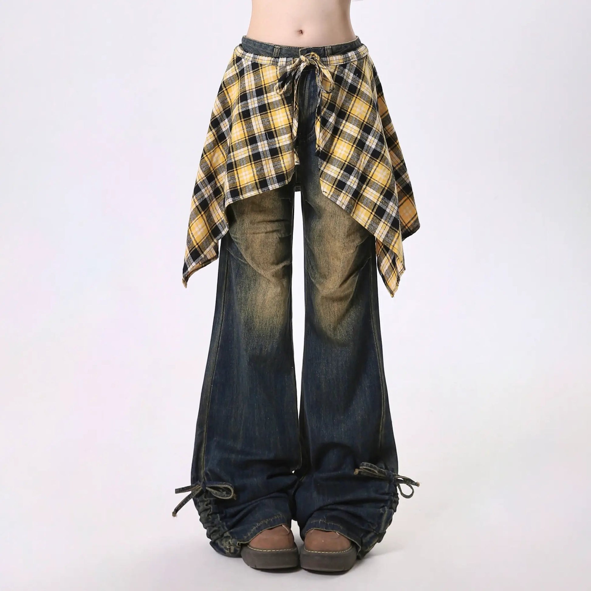 Jeans skirt set with yellow plaid wrap over dark bootcut denim by FLIPSTYLEZLLC on Tampa Home & Garden Store