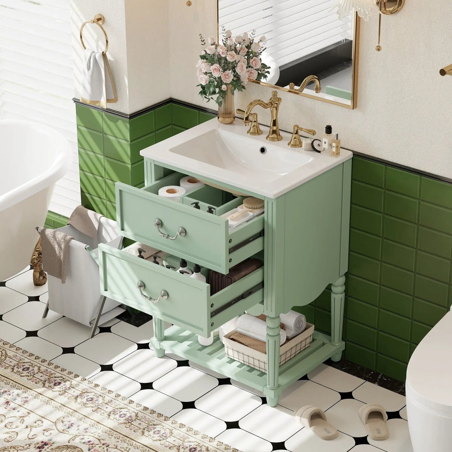Wave Design Bathroom Vanity with Sink and Drawers