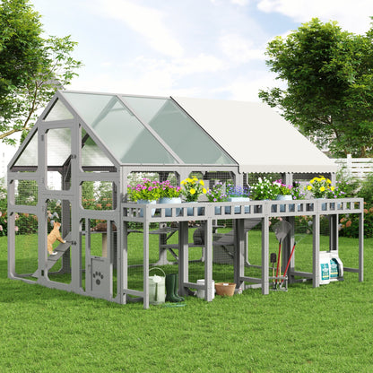 Large Outdoor Cat House with Planter Stand