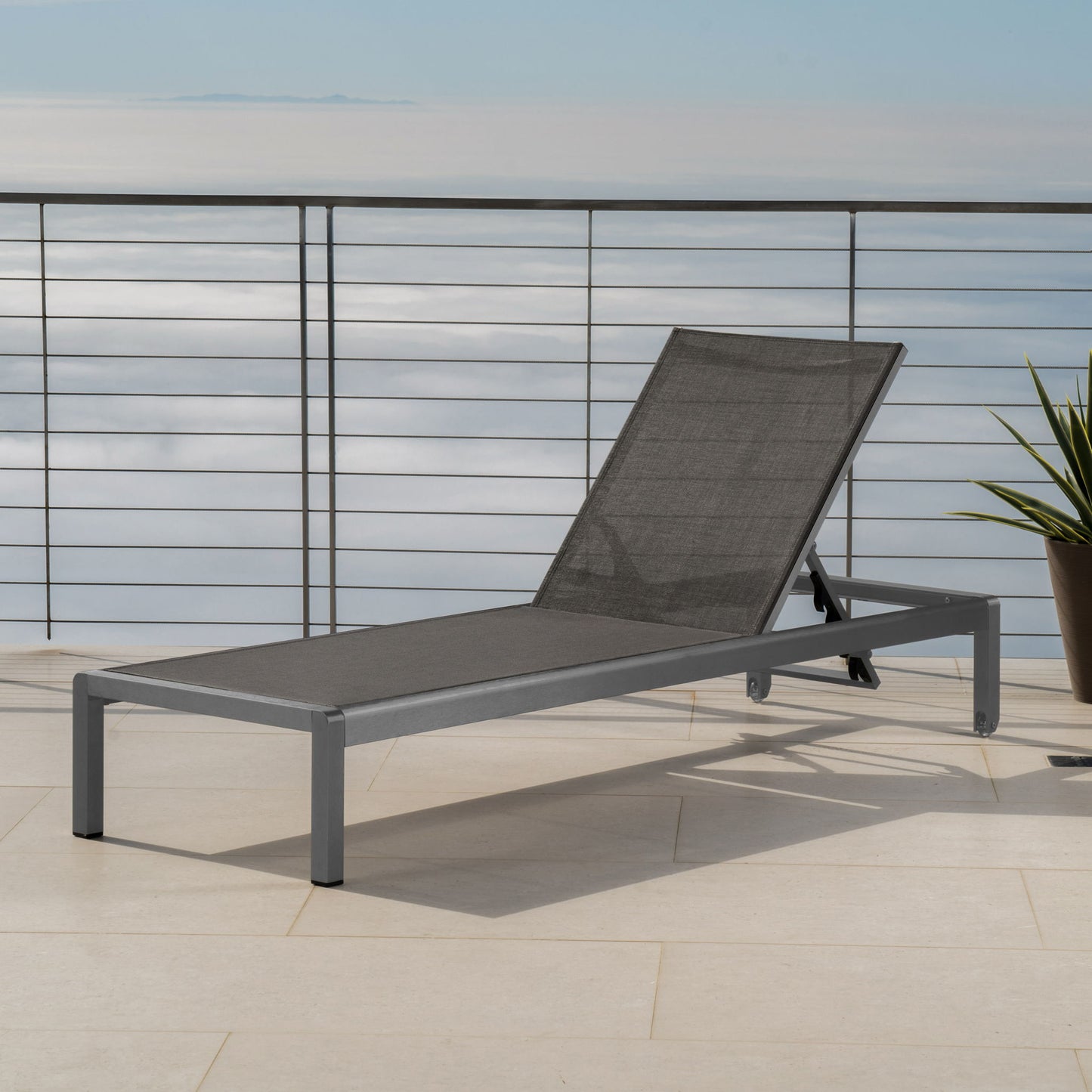 Outdoor chaise lounge gray fabric on aluminum frame with adjustable recline HouseOfZazla on Tampa Home & Garden Store
