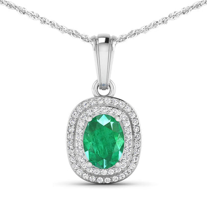Emerald pendant, 1.50ct Zambian emerald in 14K white gold with diamond halo by Bids.com on Tampa Home & Garden Store