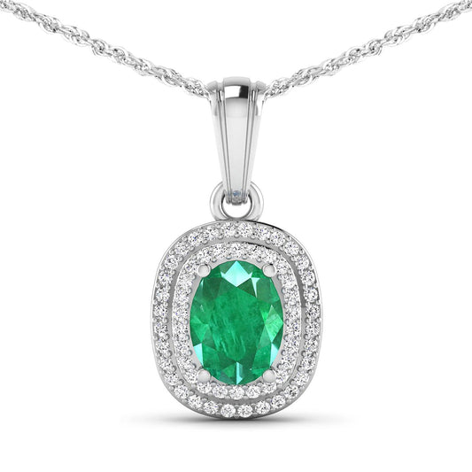 Emerald pendant, 1.50ct Zambian emerald in 14K white gold with diamond halo by Bids.com on Tampa Home & Garden Store