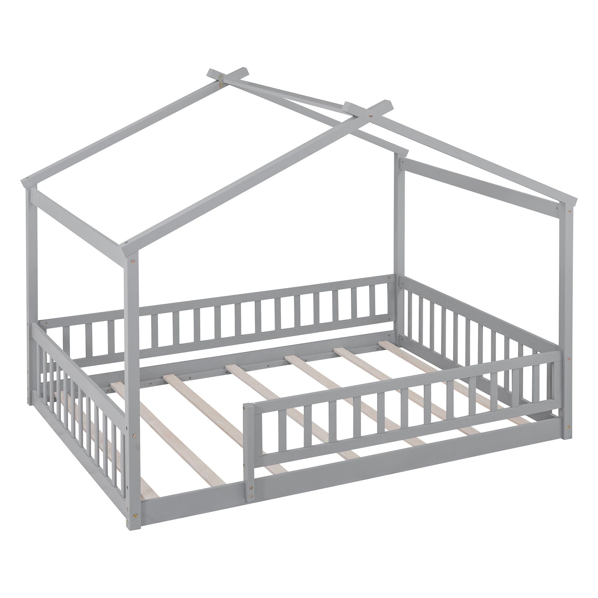 Bed House Bed Frame With Fence canopy bed in grey with cross braces and slatted base on Tampa Home & Garden Store