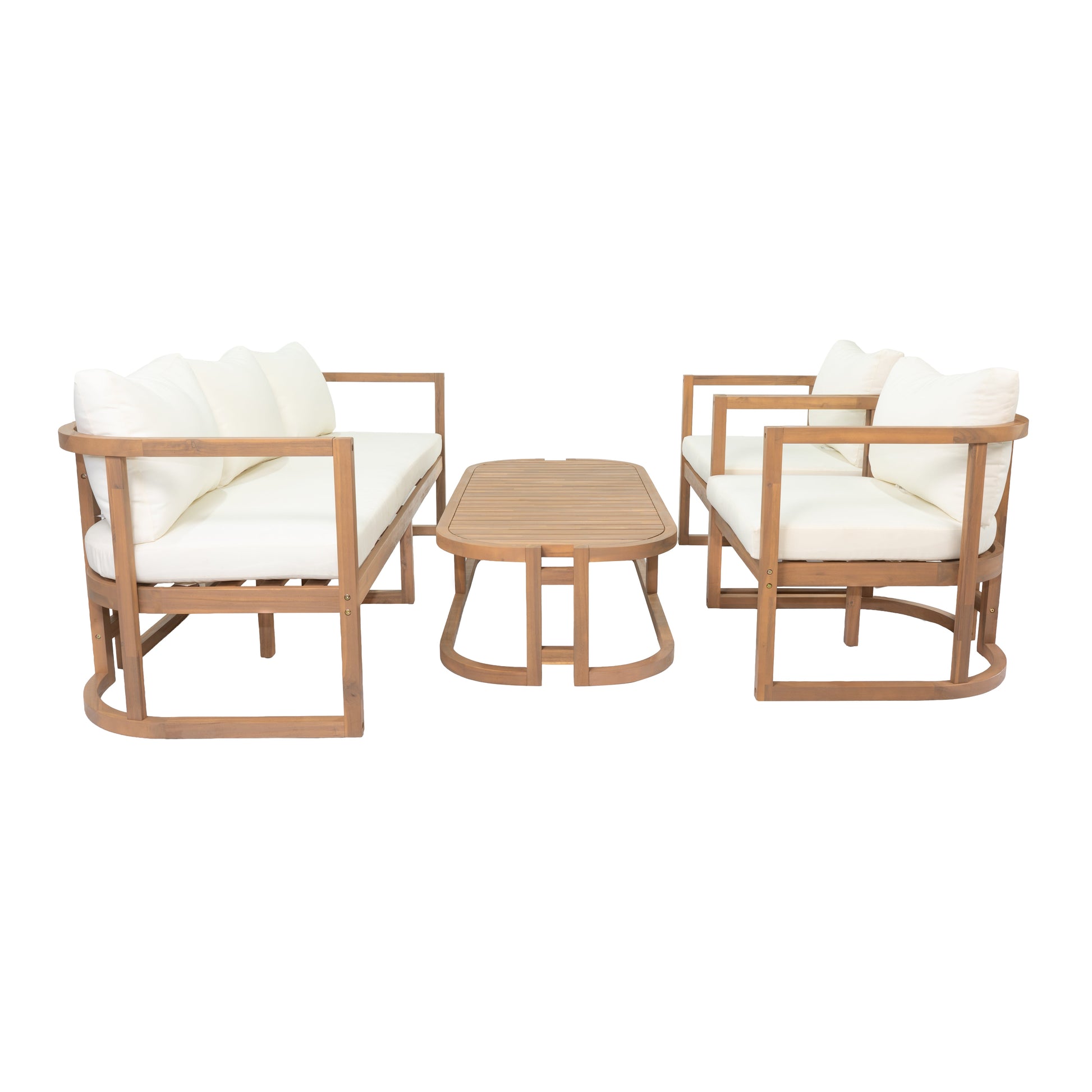 TOPMAX 4-Piece Modern Acacia Wood Sofa Set with white cushions, HouseOfZazla on Tampa Home & Garden Store