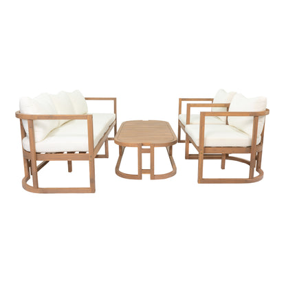 TOPMAX 4-Piece Modern Acacia Wood Sofa Set with white cushions, HouseOfZazla on Tampa Home & Garden Store