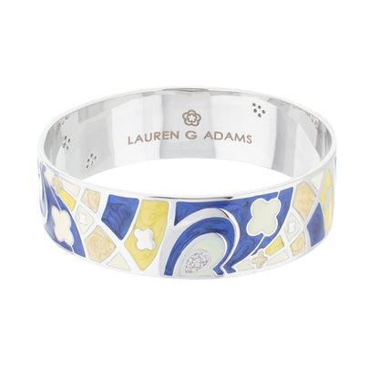 Fun Clover Bangle bracelet in silver with blue yellow enamel mosaic motifs Lauren G Adams on Tampa Home & Garden Store