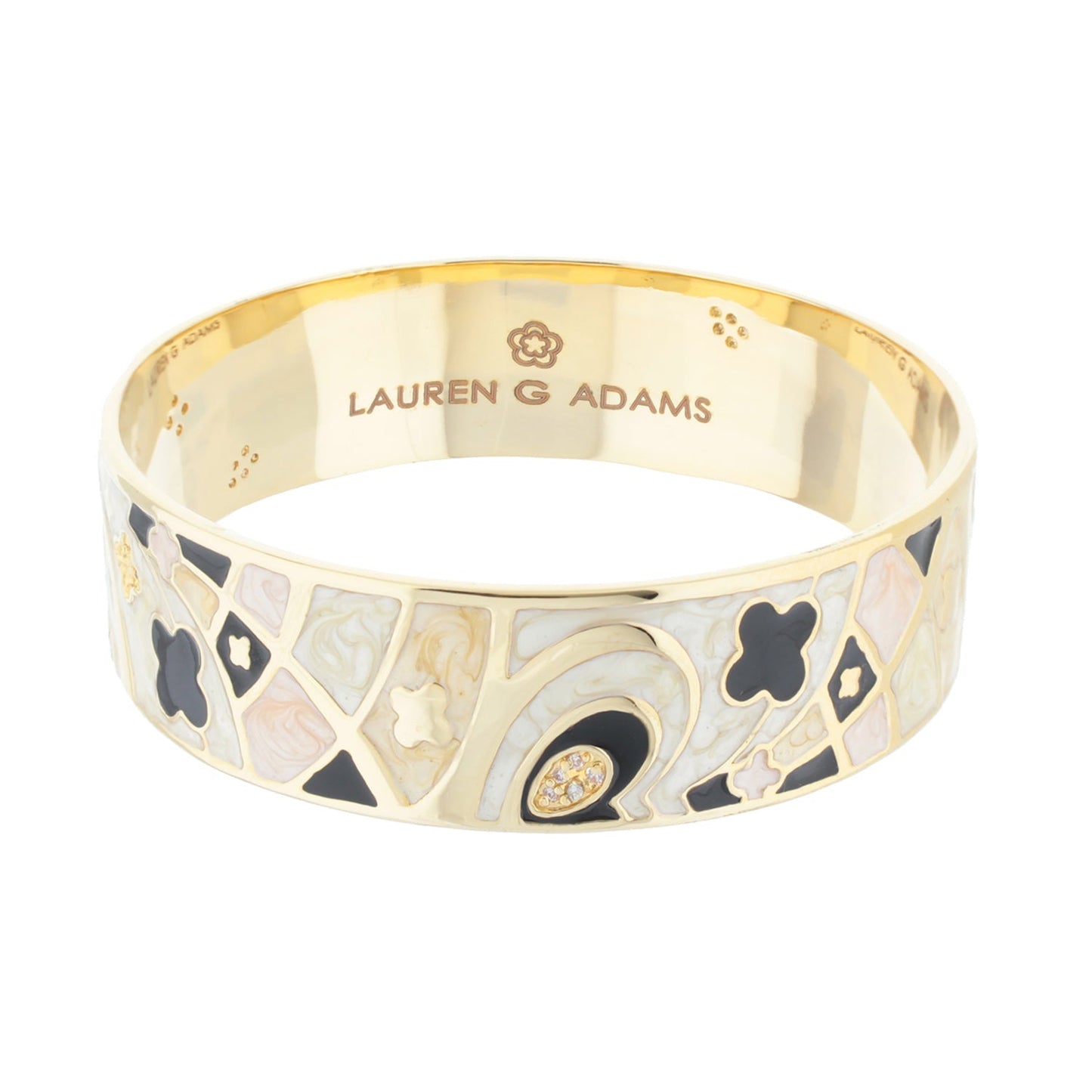 Fun Clover Bangle bracelet gold-tone with enamel mosaic clover details by Lauren G Adams on Tampa Home & Garden Store
