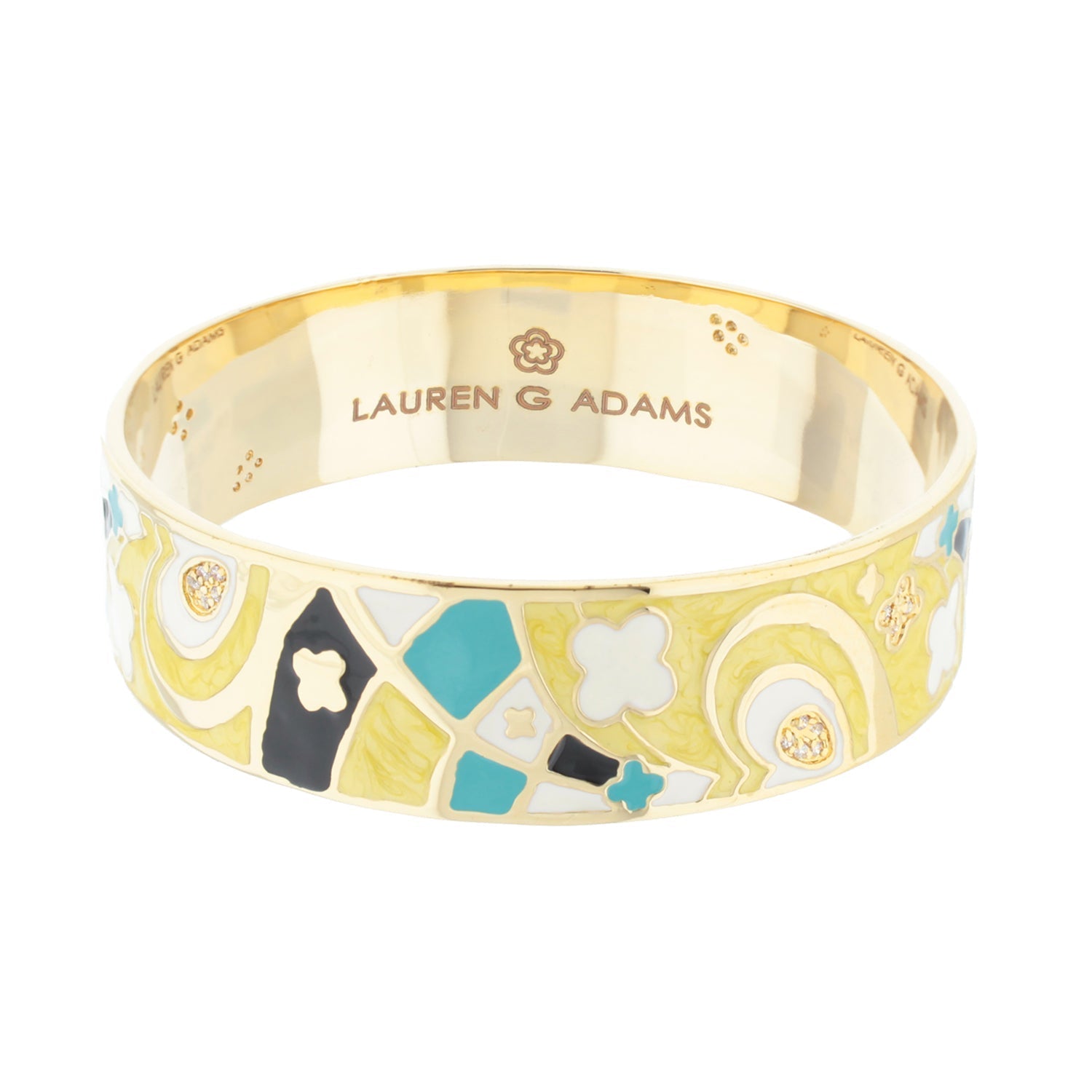 Fun Clover Bangle bracelet in gold-tone with colorful enamel mosaic, by Lauren G Adams on Tampa Home & Garden Store