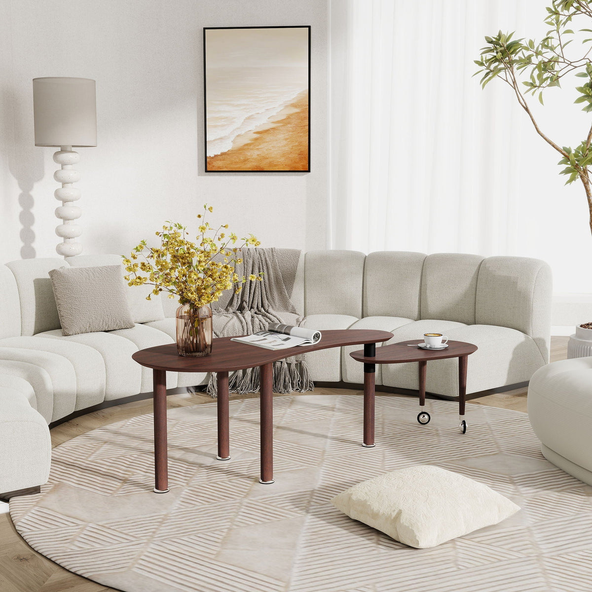 Rotatable walnut coffee tables with 360 swivel by HouseOfZazla in a living room on Tampa Home & Garden Store
