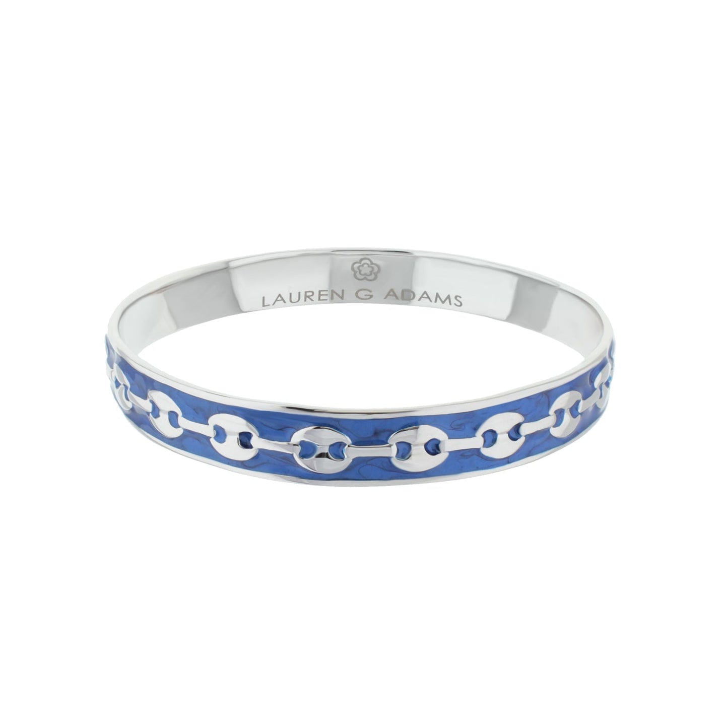 Milano Bangle bracelet by Lauren G Adams, blue enamel with silver chain pattern on Tampa Home & Garden Store