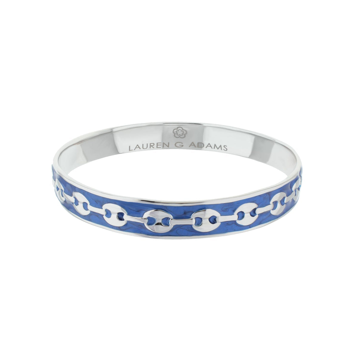 Milano Bangle bracelet by Lauren G Adams, blue enamel with silver chain pattern on Tampa Home & Garden Store