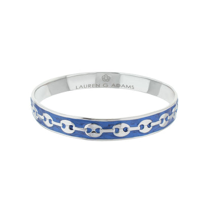 Milano Bangle bracelet by Lauren G Adams, blue enamel with silver chain pattern on Tampa Home & Garden Store