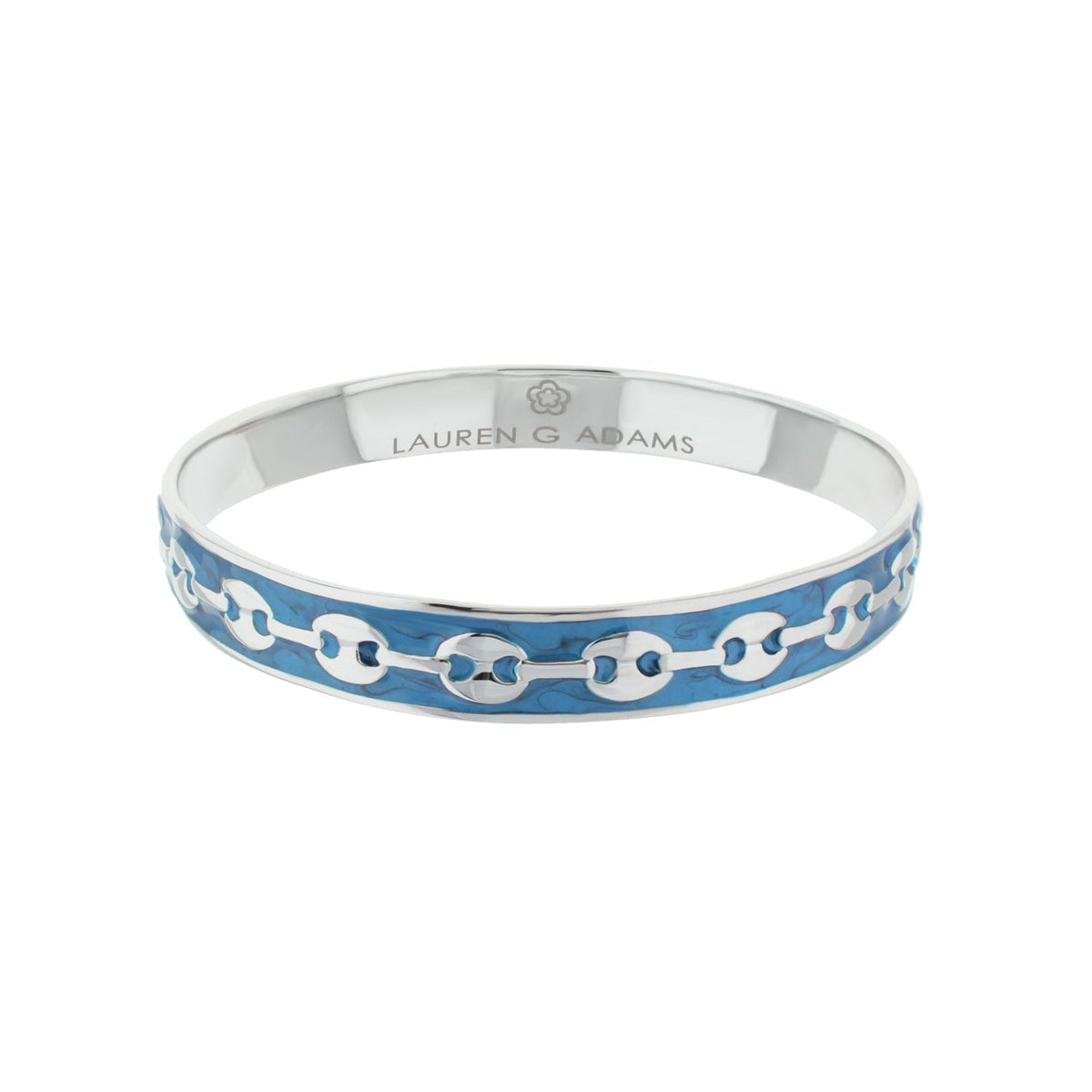 Milano Bangle slip-on bracelet in blue enamel with chain link detail by Lauren G Adams on Tampa Home & Garden Store