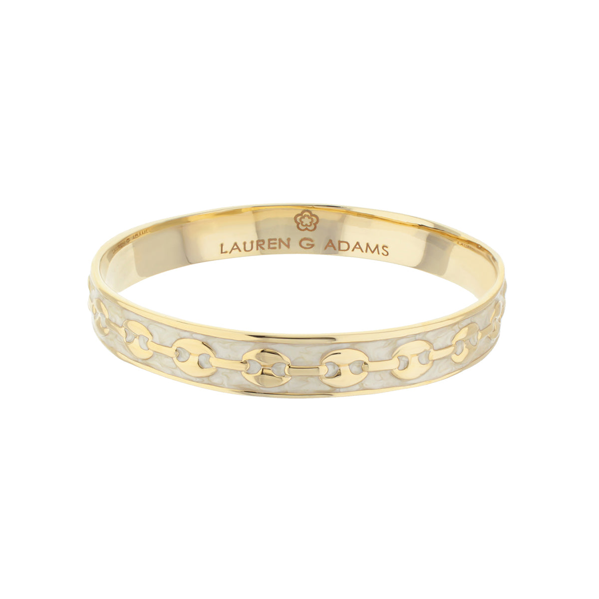 Milano Bangle by Lauren G Adams, gold-tone bracelet with patterned inlay on Tampa Home & Garden Store