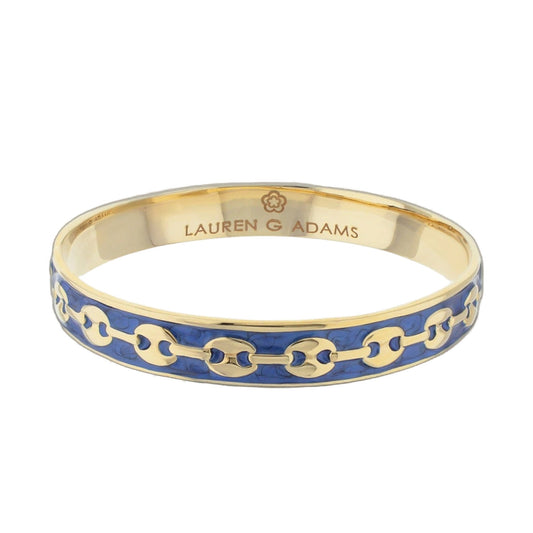Milano Bangle blue enamel bracelet with gold-tone chain motif, Lauren G Adams on Tampa Home & Garden Store