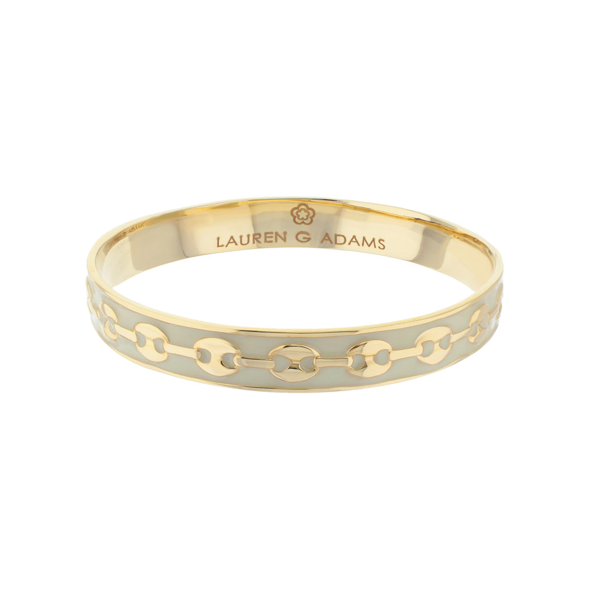 Milano Bangle slip-on bracelet by Lauren G Adams, gold-tone gray enamel chain-link band on Tampa Home & Garden Store