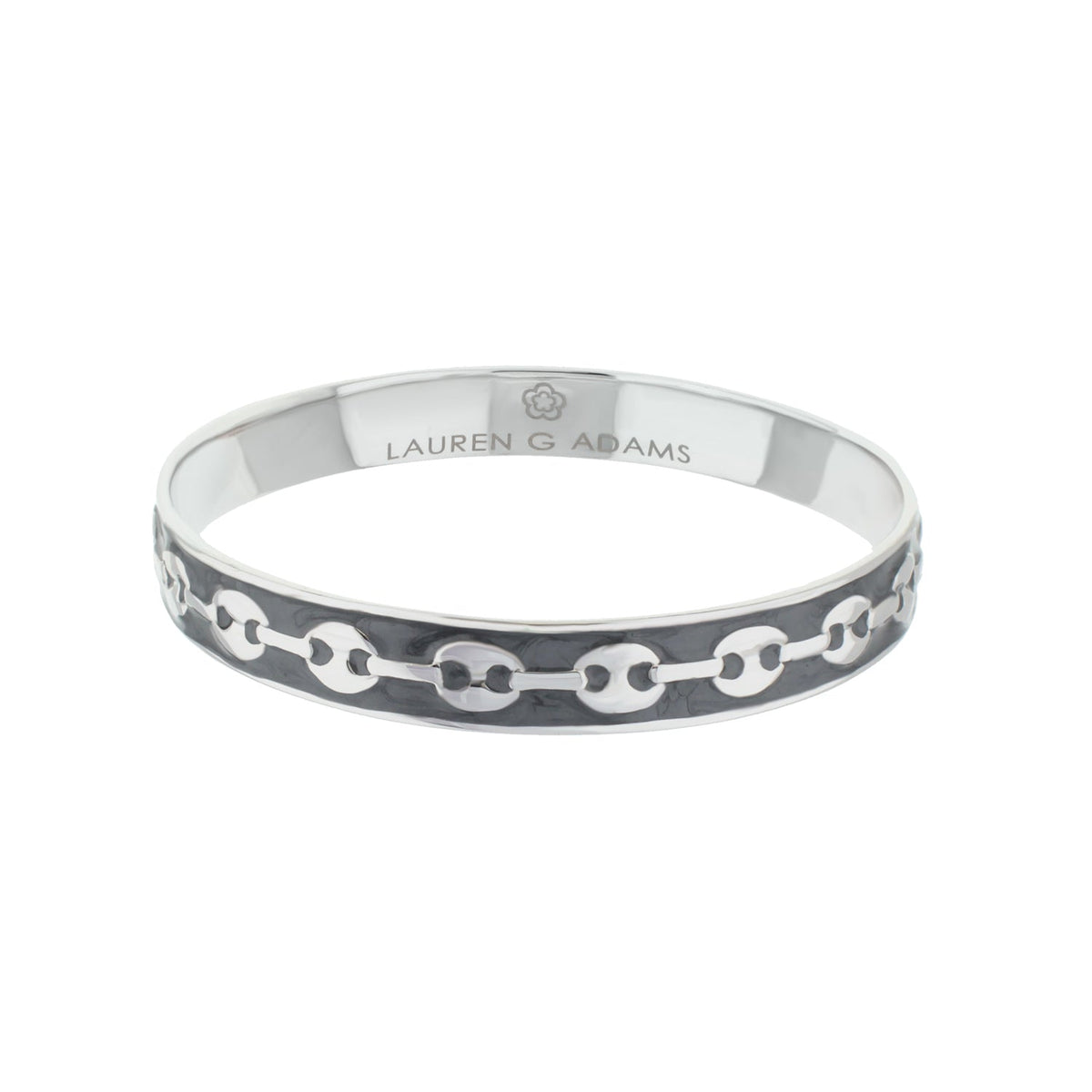 Milano Bangle by Lauren G Adams, silver-tone bracelet with dark enamel chain-link inlay on Tampa Home & Garden Store