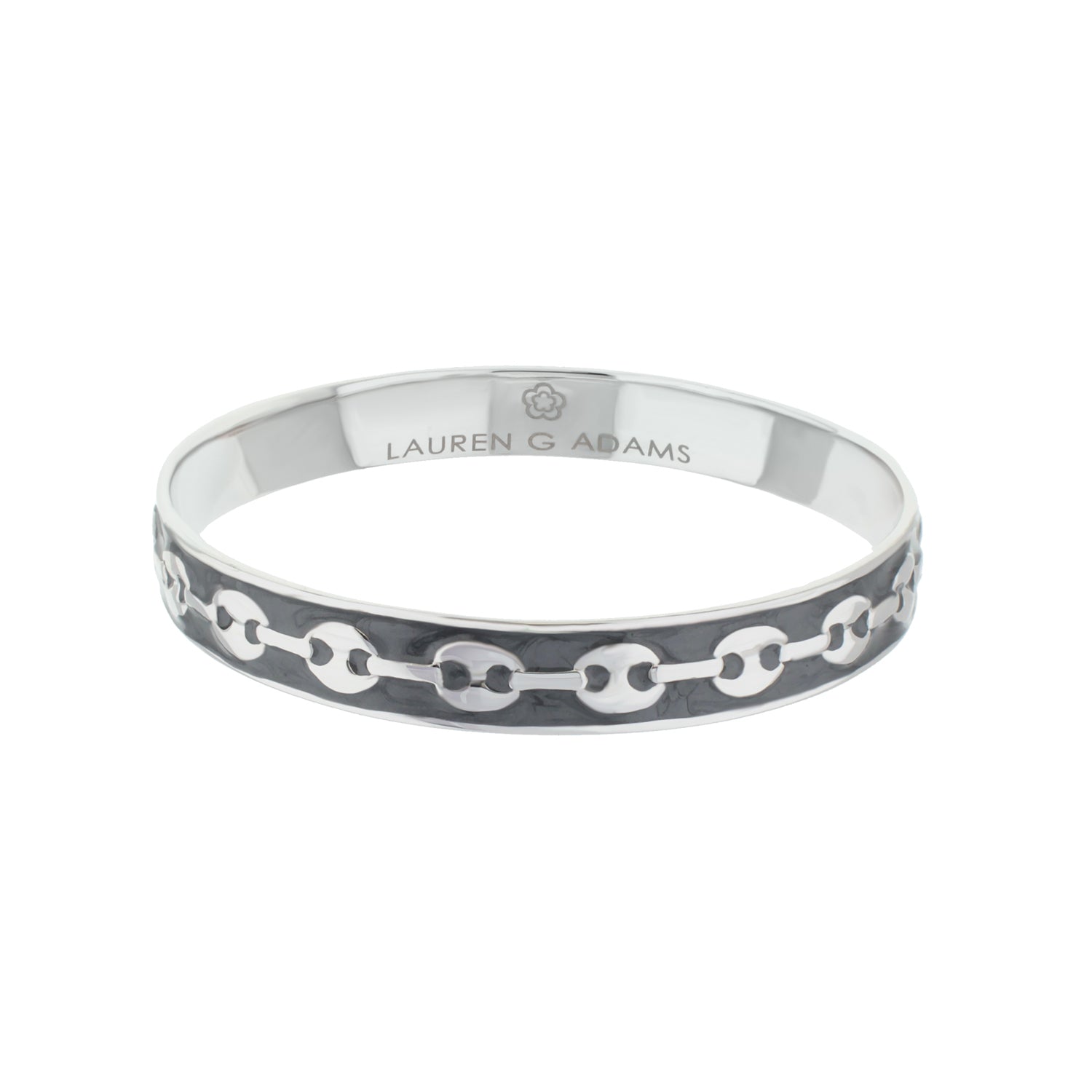 Milano Bangle by Lauren G Adams, silver-tone bracelet with dark enamel chain-link inlay on Tampa Home & Garden Store