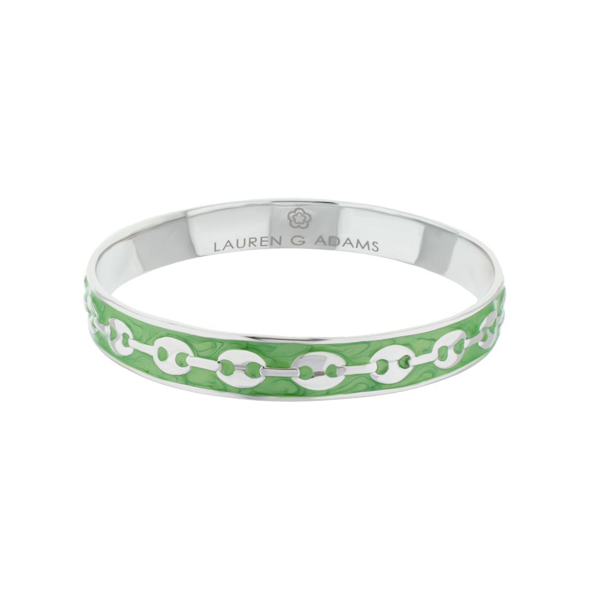 Milano Bangle slip-on bracelet in silver with green enamel chain Lauren G Adams on Tampa Home & Garden Store