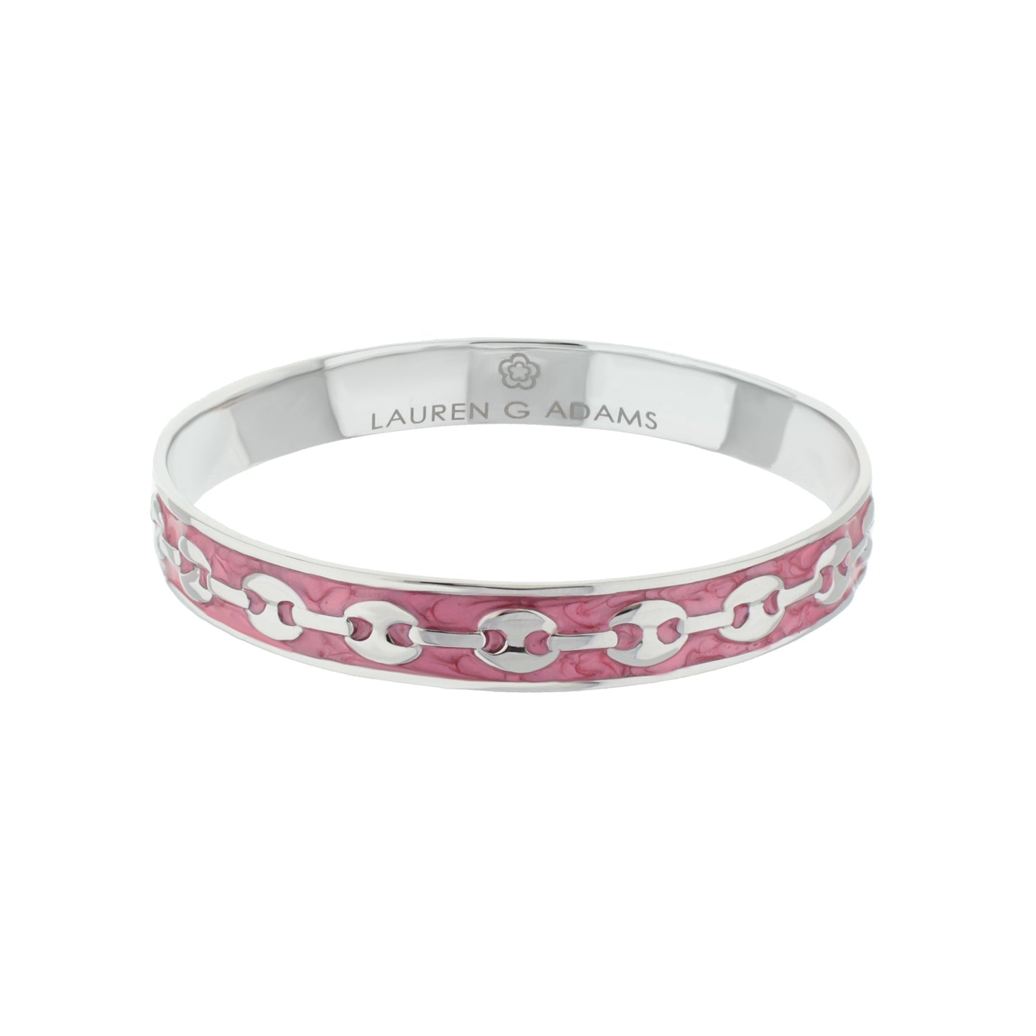 Milano Bangle bracelet in silver with pink enamel chain-link pattern by Lauren G Adams on Tampa Home & Garden Store