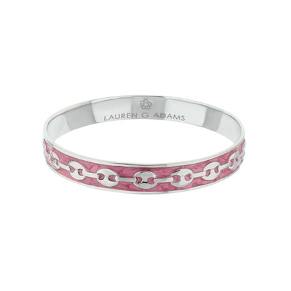 Milano Bangle bracelet in silver with pink enamel chain-link pattern by Lauren G Adams on Tampa Home & Garden Store