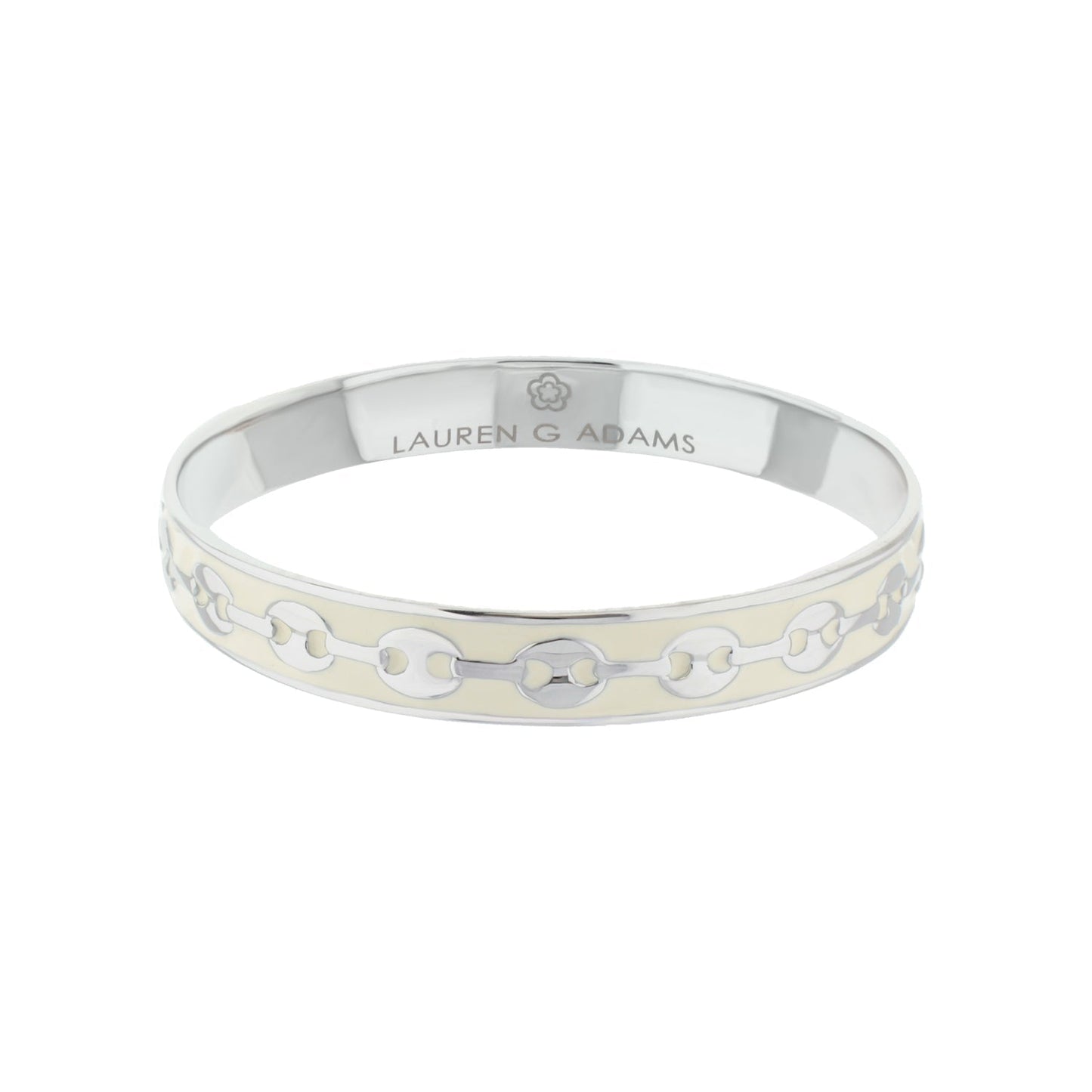 Milano Bangle slip-on bracelet, two-tone silver cream enamel chain-link motif, Lauren G Adams on Tampa Home & Garden Store