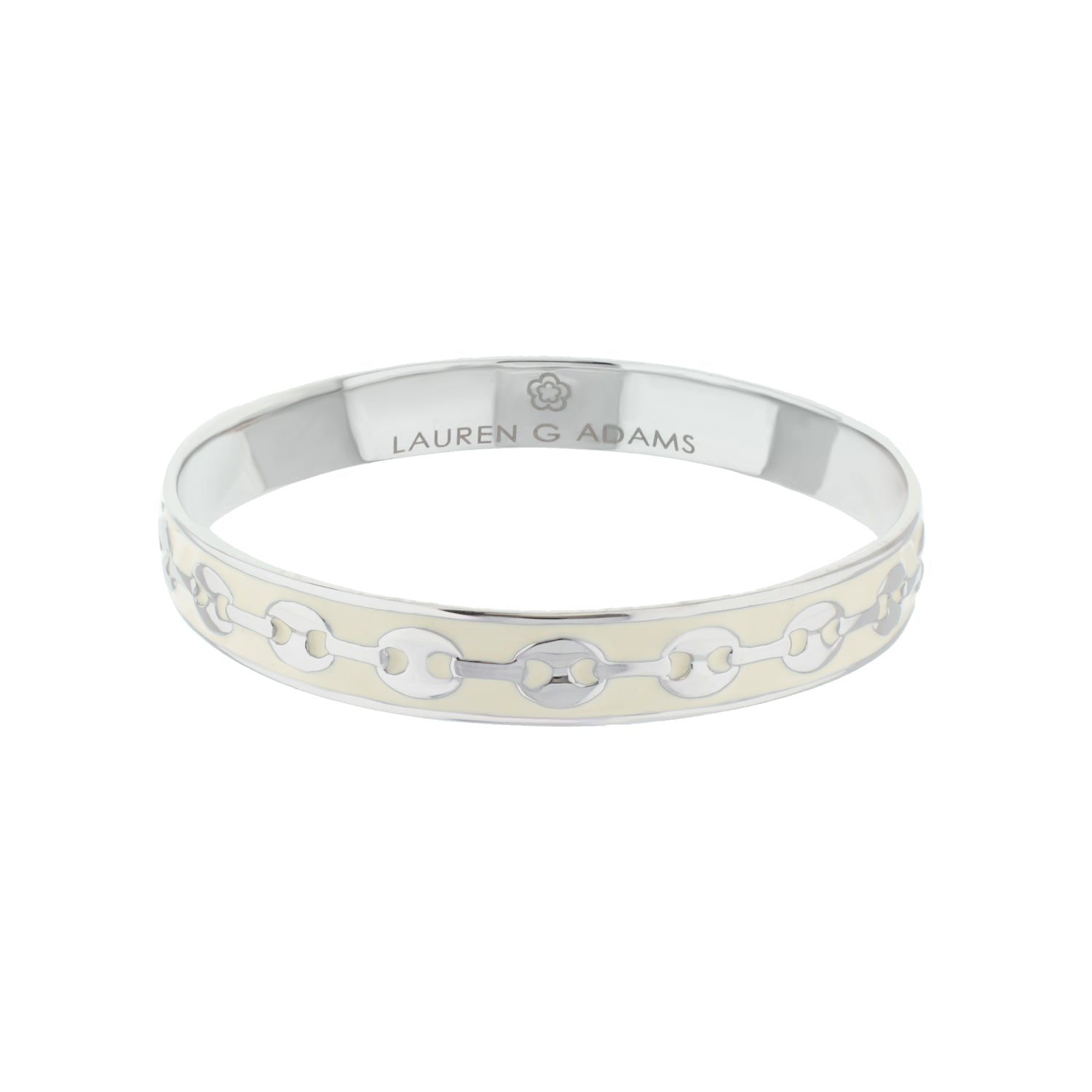 Milano Bangle slip-on bracelet, two-tone silver cream enamel chain-link motif, Lauren G Adams on Tampa Home & Garden Store