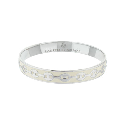 Milano Bangle slip-on bracelet, two-tone silver cream enamel chain-link motif, Lauren G Adams on Tampa Home & Garden Store