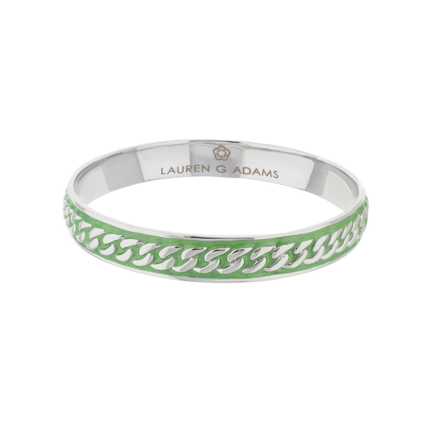 Laguna Links Bangle with green curb chain inlay, silver slip-on bracelet by Lauren G Adams on Tampa Home & Garden Store