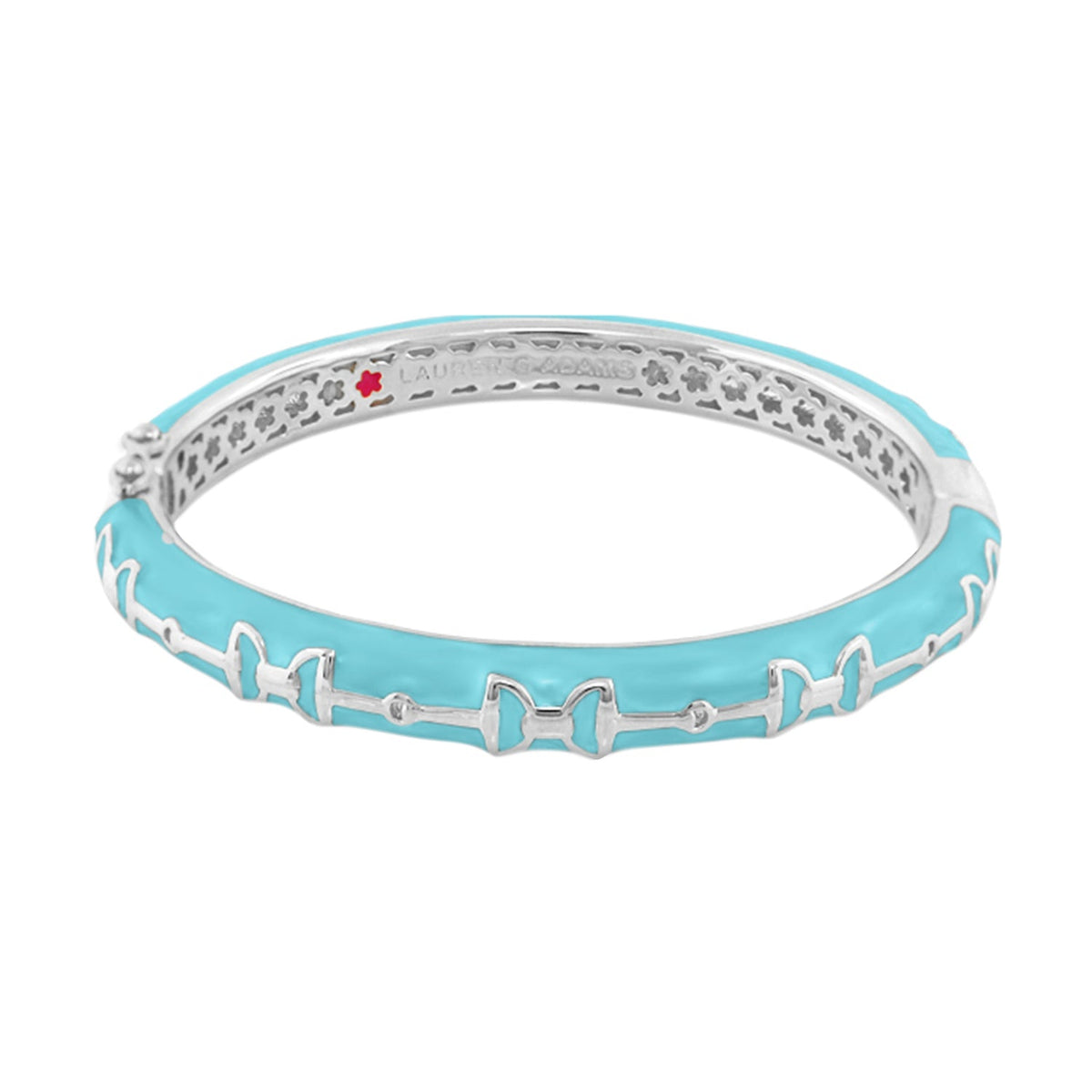 Equestrian Stirrup Bangle turquoise enamel silver bracelet by Lauren G Adams hinged safety lock on Tampa Home & Garden Store
