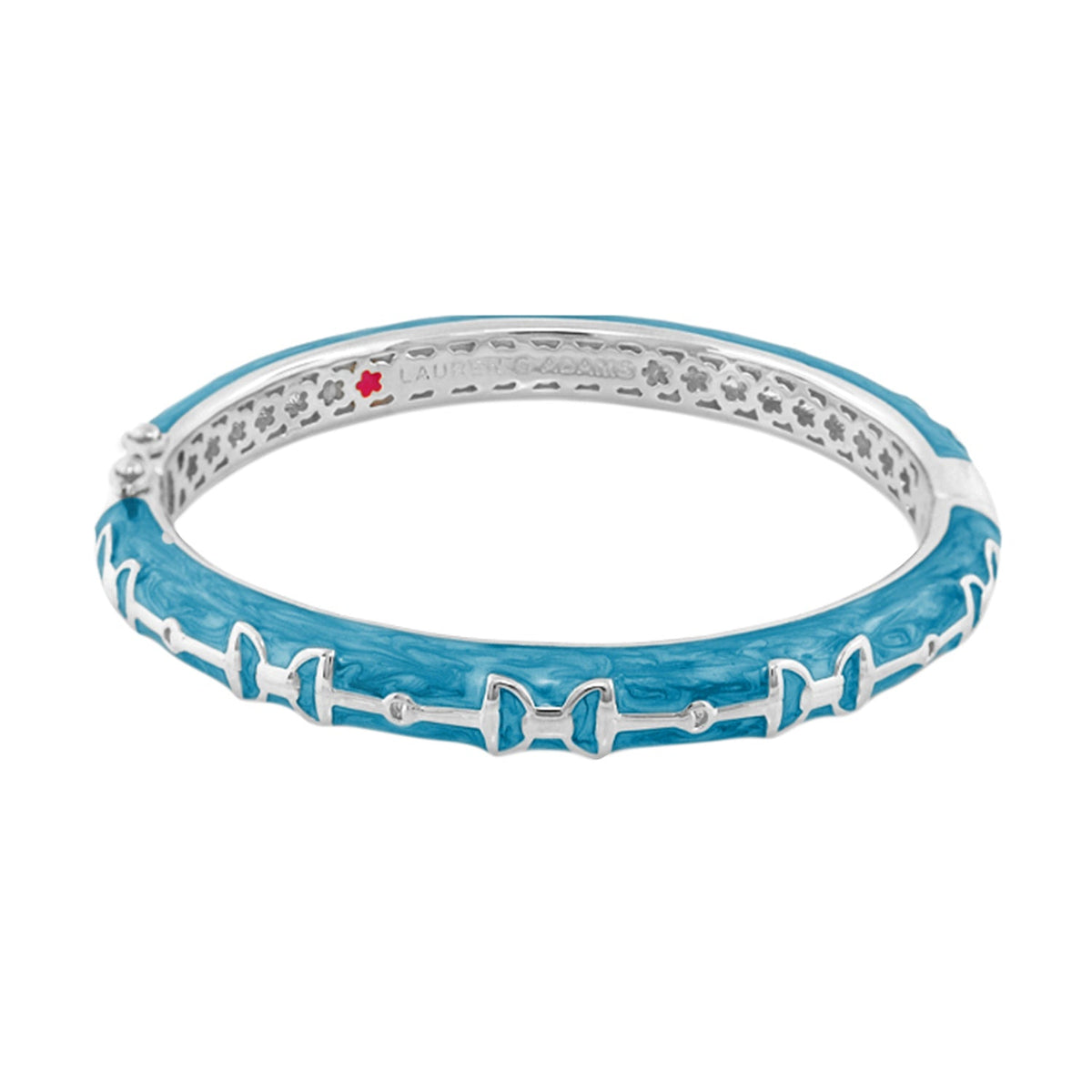 Equestrian Stirrup Bangle blue enamel bracelet by Lauren G Adams, hinged with safety lock on Tampa Home & Garden Store