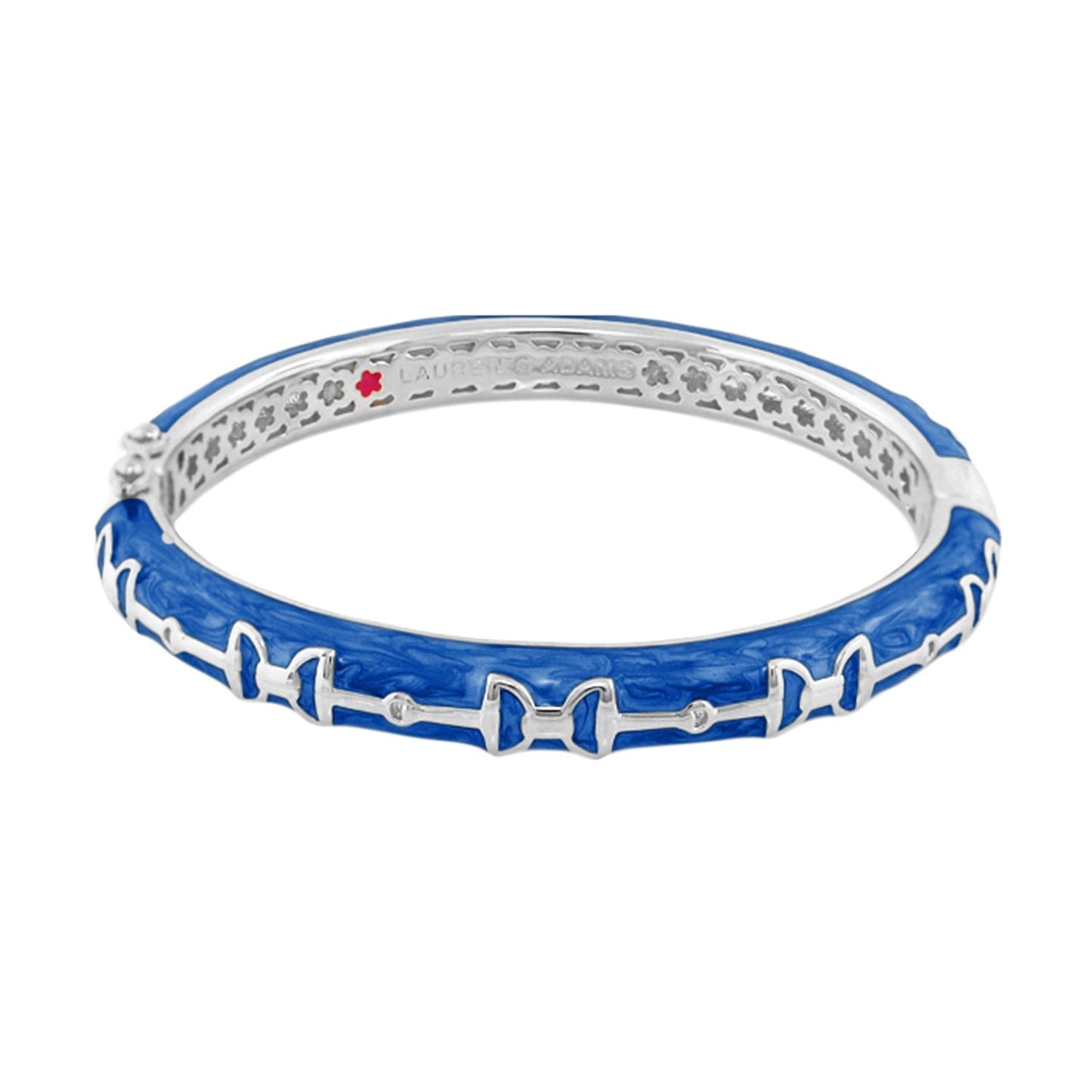 Equestrian Stirrup Bangle blue enamel silver hinged with safety lock Lauren G Adams on Tampa Home & Garden Store