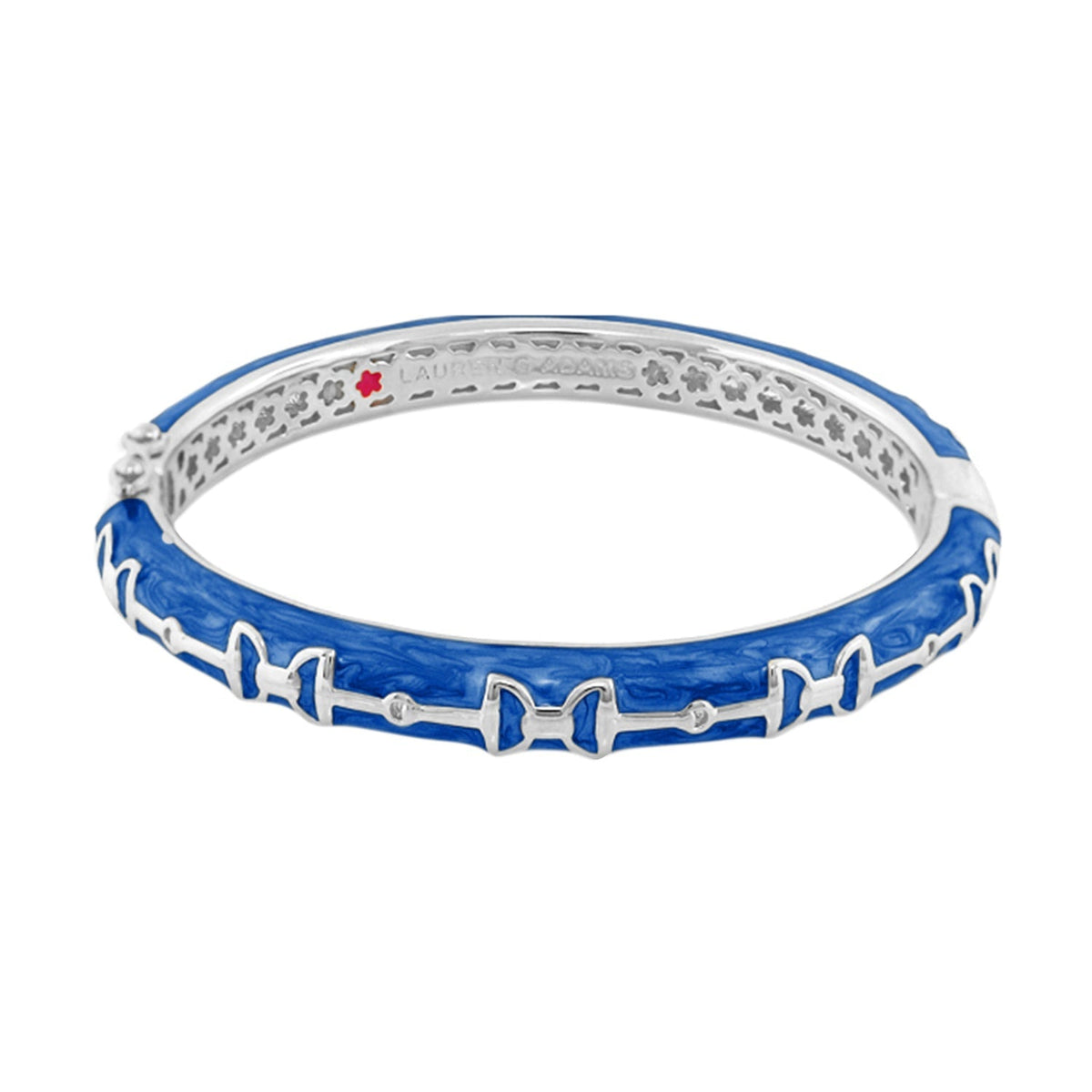 Equestrian Stirrup Bangle blue enamel silver hinged with safety lock Lauren G Adams on Tampa Home & Garden Store