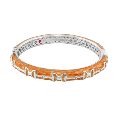 Equestrian Stirrup Bangle Black by Lauren G Adams, hinged with safety lock, orange inlay on Tampa Home & Garden Store