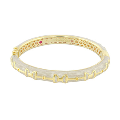 Equestrian Stirrup Bangle hinged bracelet in gold-tone with white marbled panel, Lauren G Adams on Tampa Home & Garden Store