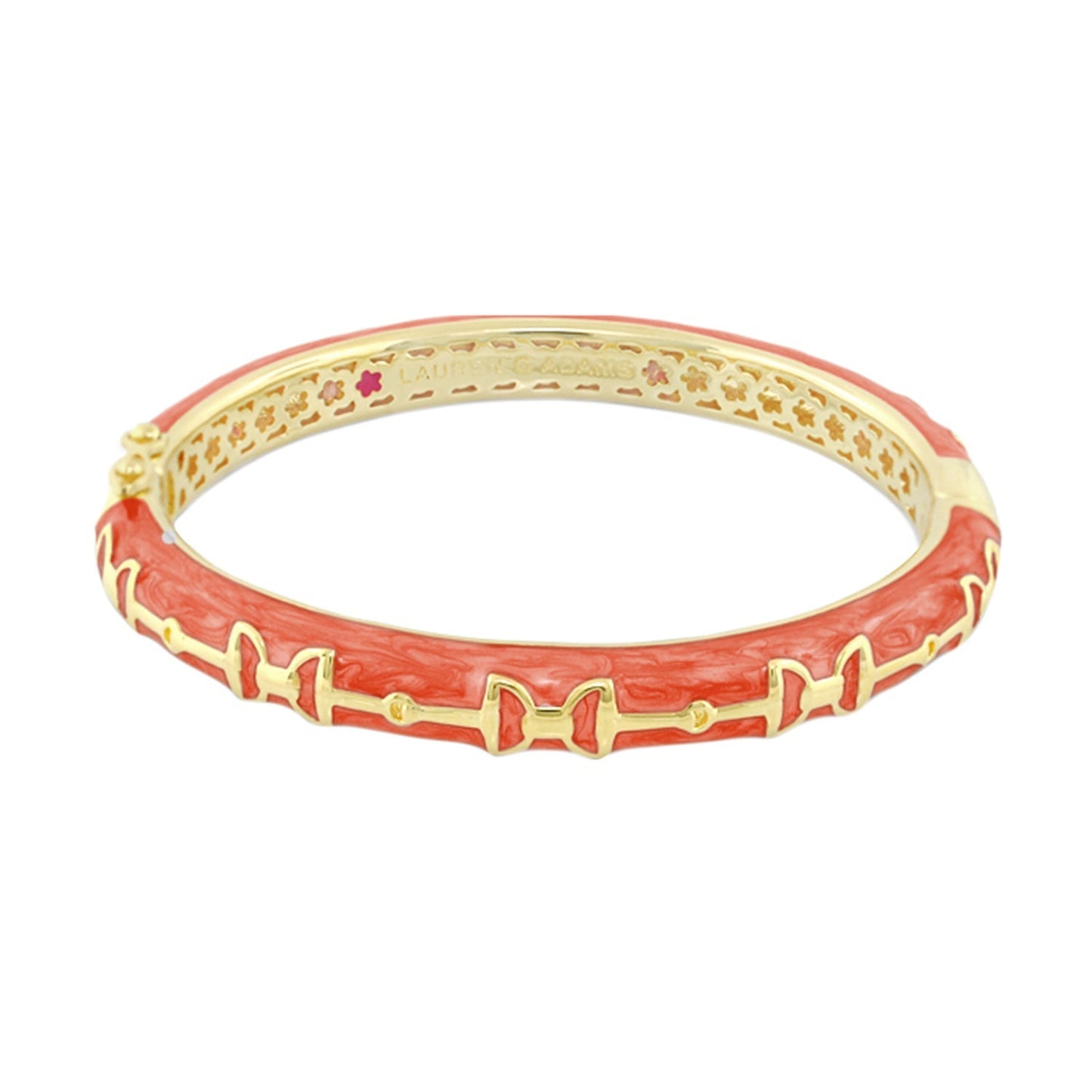 Equestrian stirrup bangle in red enamel with horse-bit motif, Lauren G Adams, hinged on Tampa Home & Garden Store