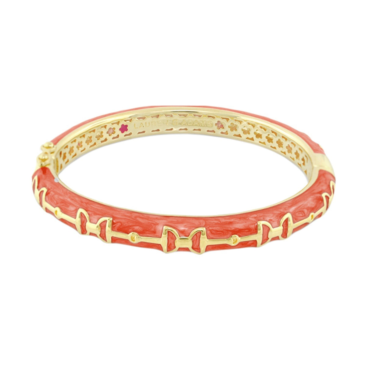 Equestrian stirrup bangle in red enamel with horse-bit motif, Lauren G Adams, hinged on Tampa Home & Garden Store
