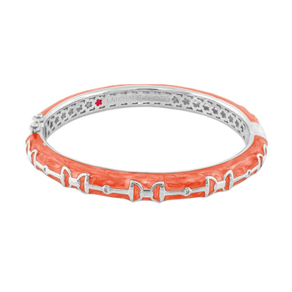 Equestrian Stirrup Bangle coral enamel, silver band, hinged safety lock Lauren G Adams on Tampa Home & Garden Store