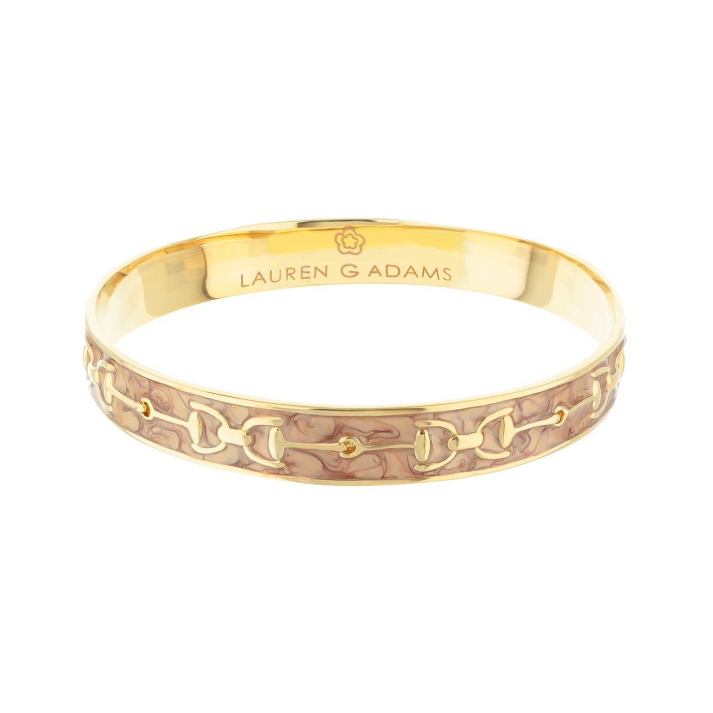 Slip-on equestrian stirrup bangle in champagne gold with chain-link detail, Lauren G Adams on Tampa Home & Garden Store