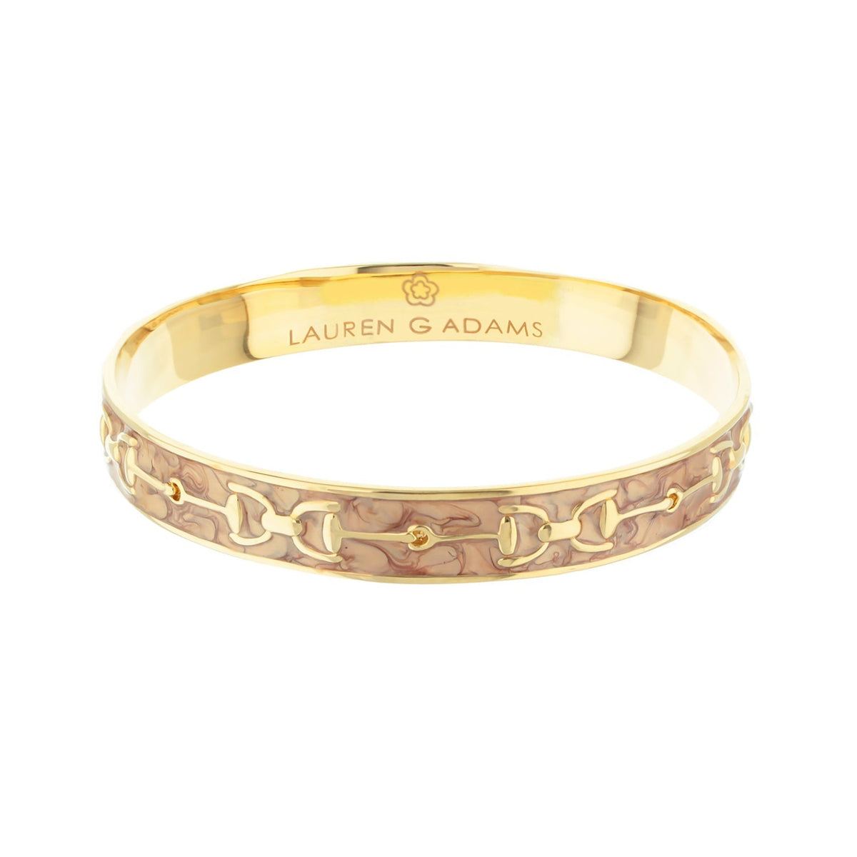 Slip-on equestrian stirrup bangle in champagne gold with chain-link detail, Lauren G Adams on Tampa Home & Garden Store